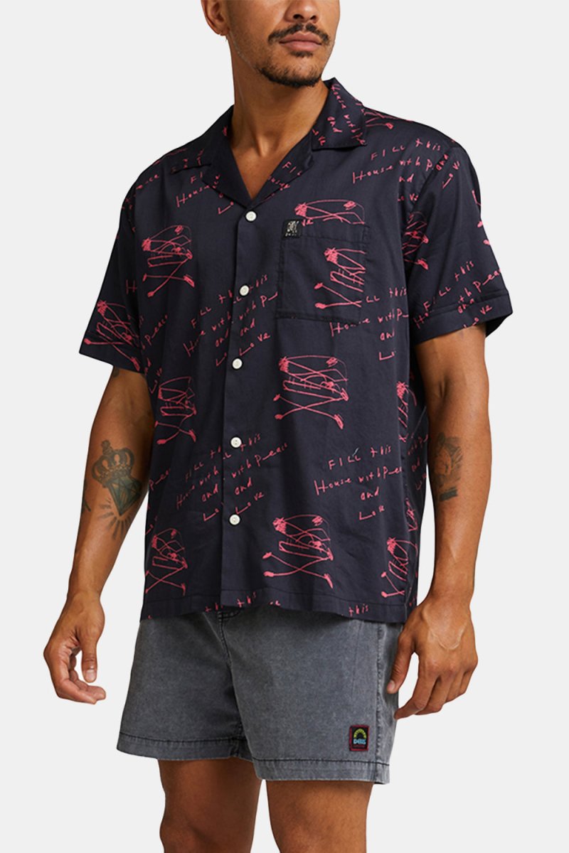 Deus Old House Short Sleeved Shirt (Navy/Red) | Shirts