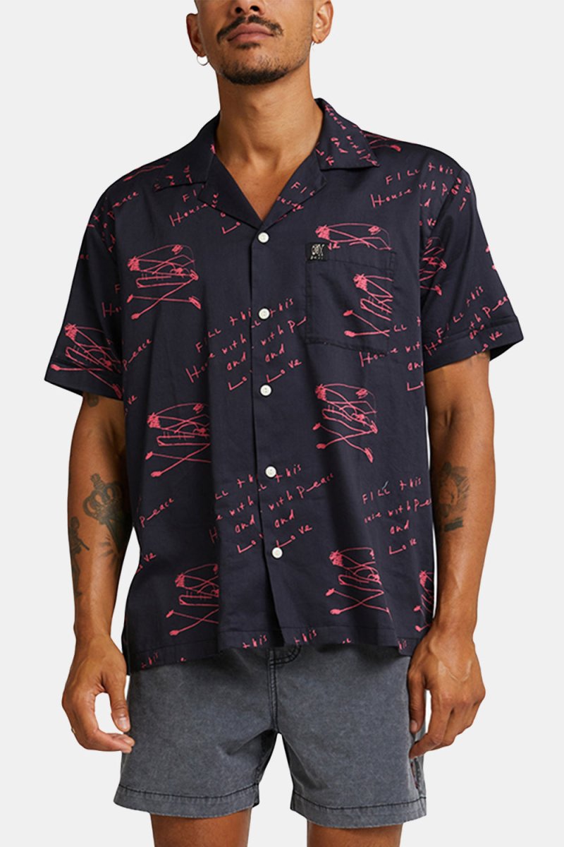 Deus Old House Short Sleeved Shirt (Navy/Red) | Shirts