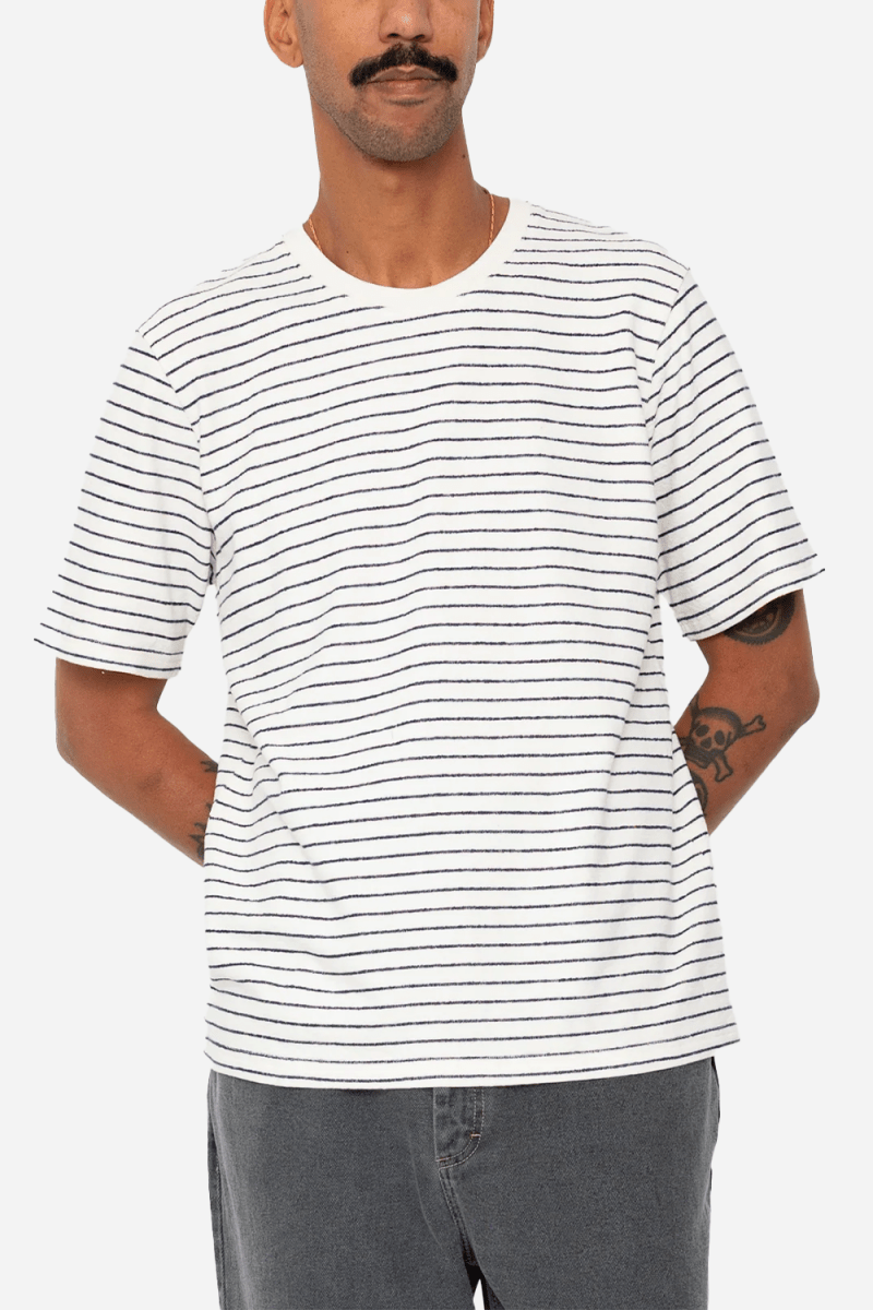 Folk Textured Stripe T-Shirt (Ecru/Navy) | Shirts