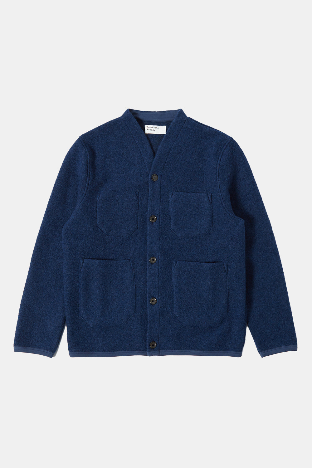 Universal Works Wool Fleece Cardigan (Indigo Blue) | Number Six