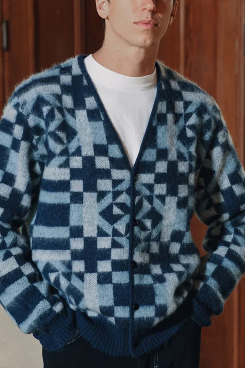 Anonymous Ism American Knit Quilt Cardigan (Shades Blue) | Knitwear