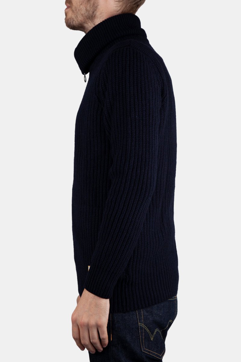 Armor Lux 2x2 Ribbed Zipped Knit (Navy) | Knitwear