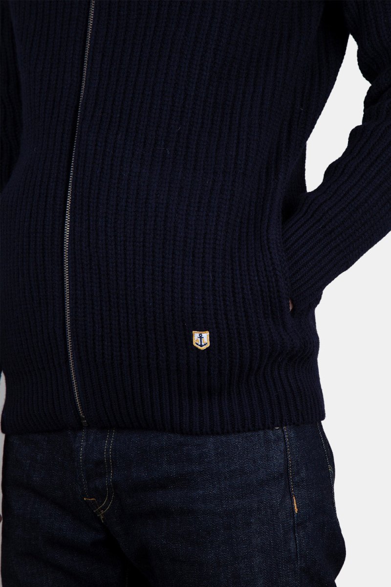 Armor Lux 2x2 Ribbed Zipped Knit (Navy) | Knitwear