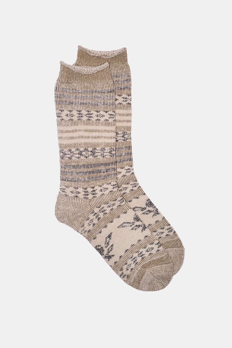 Kinari Recycled Cotton Natural Symbol Pattern Crew (Beige) | Socks