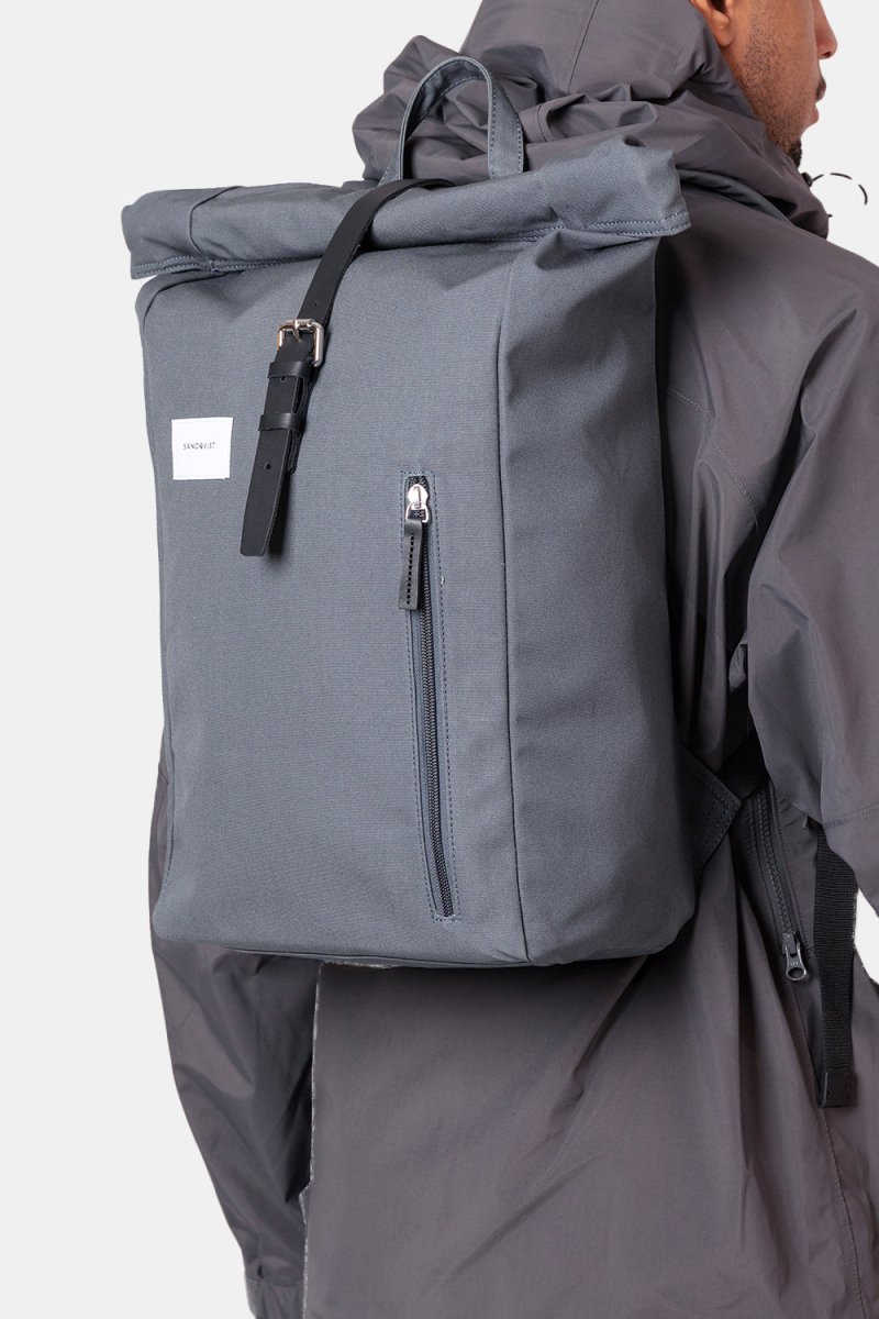 Sandqvist Dante Rolltop Backpack (Dark Slate & Black Leather) | Bags