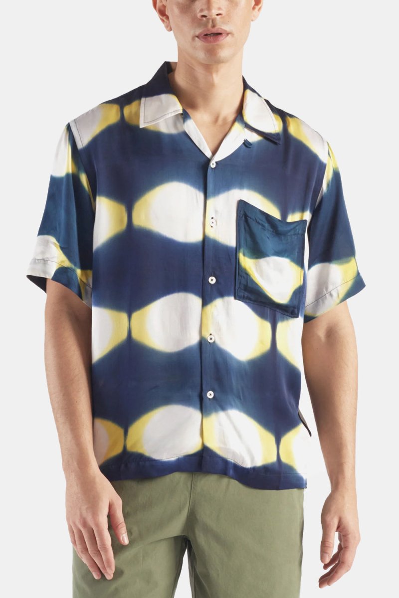 Universal Works Tie Dye Camp Shirt (Navy/Yellow) | Shirts