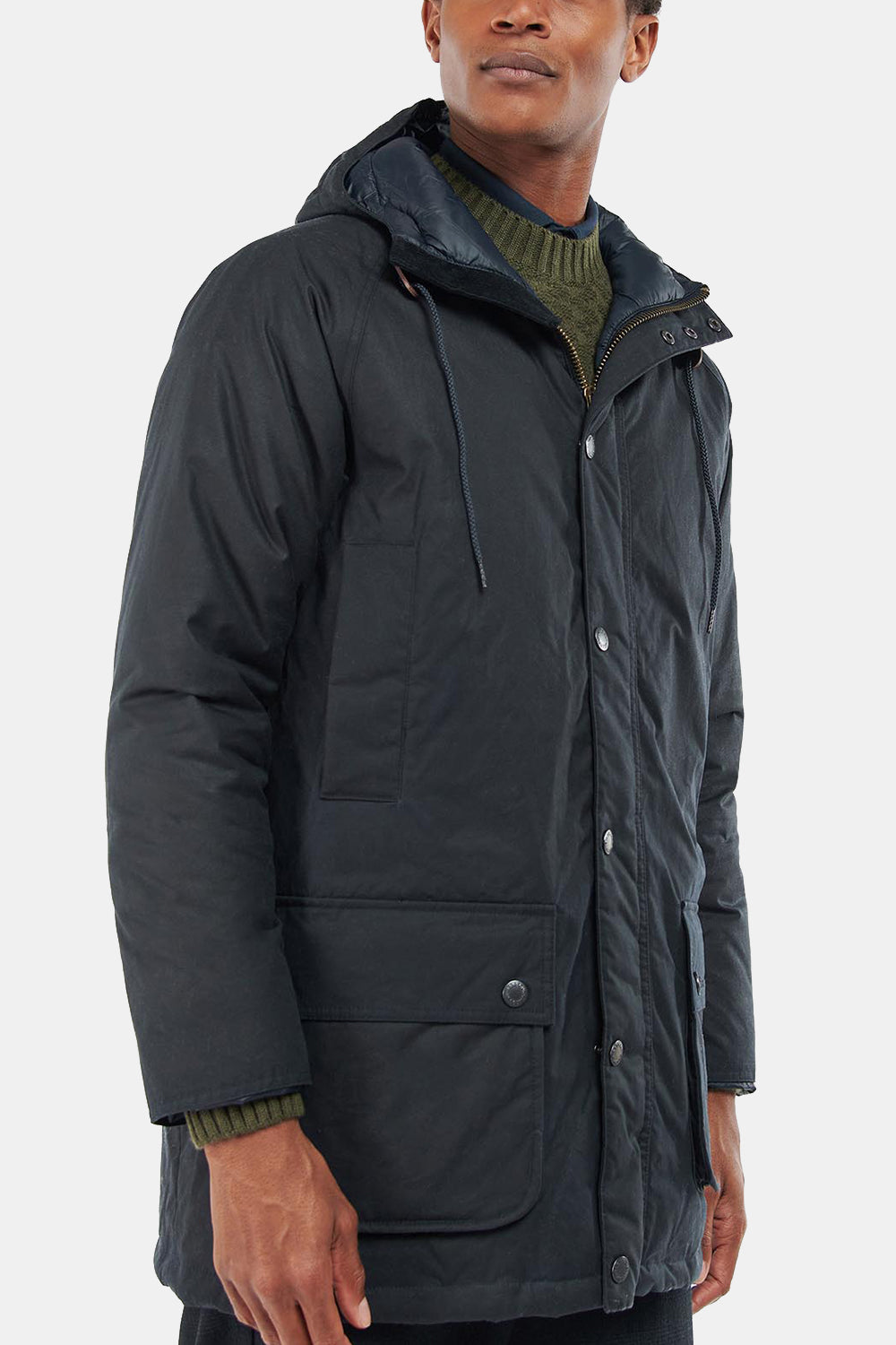 Barbour Hooded Beaufort Waxed Jacket (Navy/Olive Night) | Number Six
