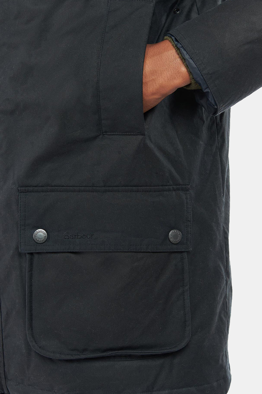 Barbour Hooded Beaufort Waxed Jacket (Navy/Olive Night)