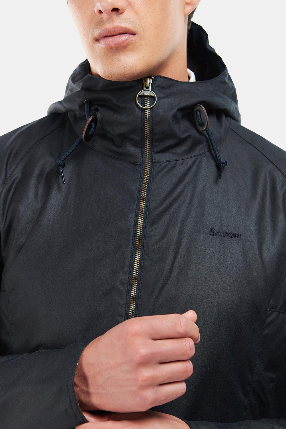 Barbour Hooded Domus Waxed Jacket (Navy/Classic)