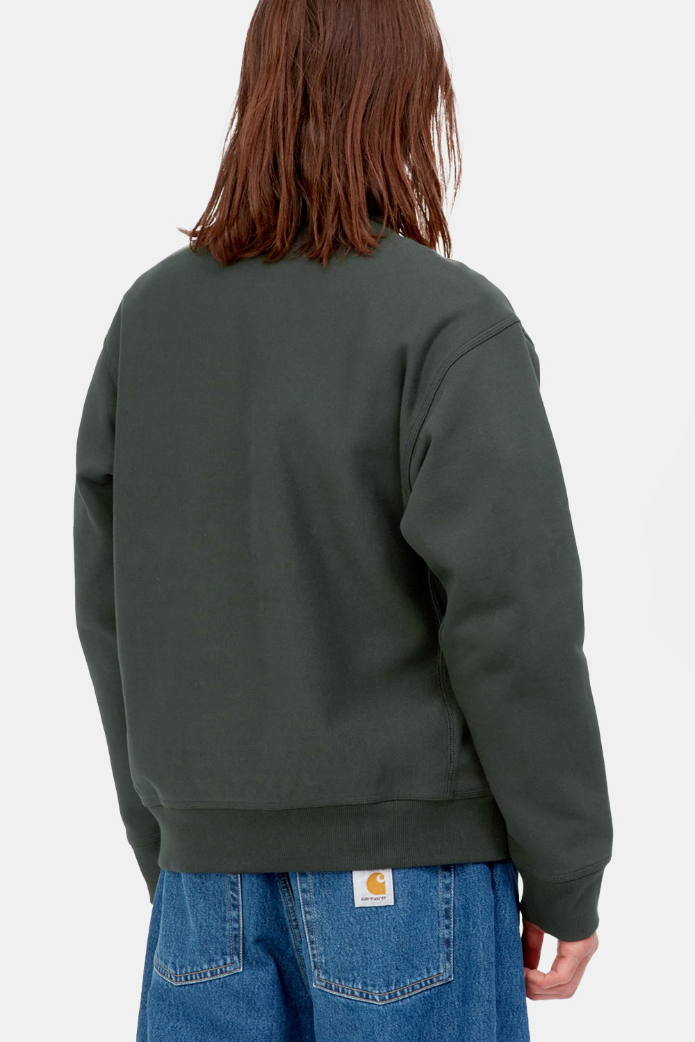 Carhartt WIP Half Zip American Script Sweatshirt (Dark Cedar) | Number Six