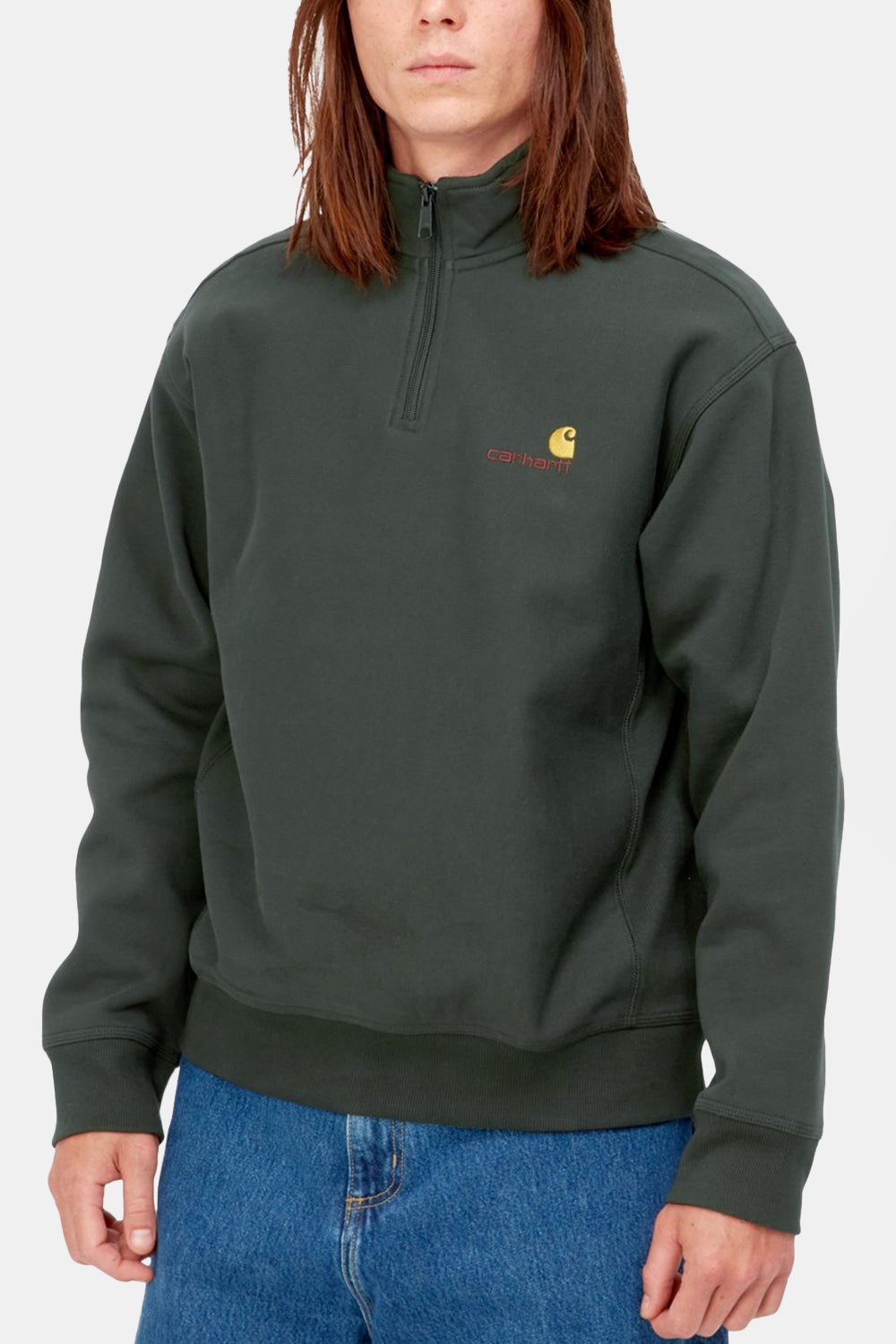 Carhartt WIP Half Zip American Script Sweatshirt (Dark Cedar)